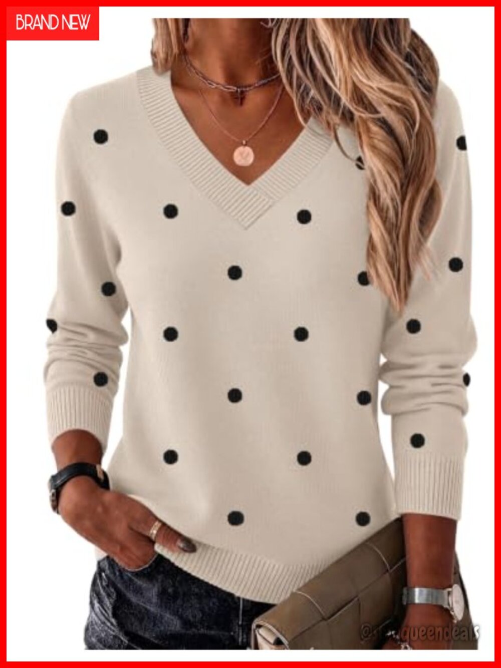 Womens V Neck Sweater Long Sleeve Lightweight Knit Pullover Fall Top